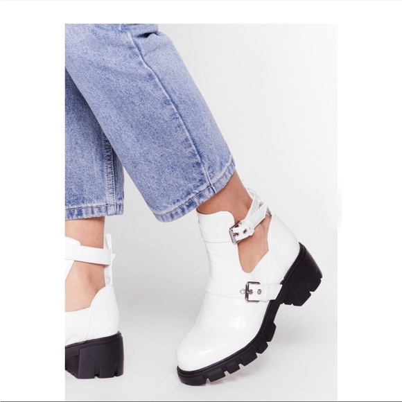 Nasty Gal Croc Embossed Cut Out Ankle Boots - Picture 4 of 7